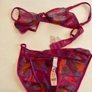 Victoria's Secret Sheer Fuchsia Bra and Panty Set